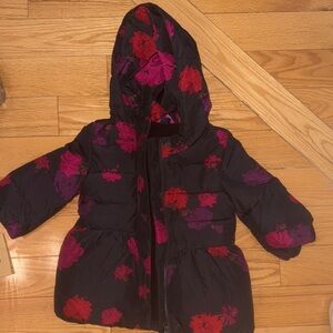 GAP Kids Floral Puffer Jacket - Black with Red and Purple